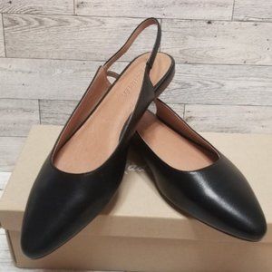 Madewell Margot Sz 8.5 Slingback Flats Shoes Black Leather (2268)